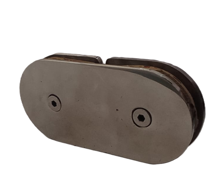Conector ovalado 180° vidrio-vidrio mate Grande para mampara inoxidable